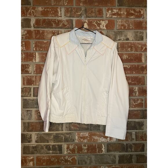 Vintage Mulberry Street Jacket Medium White w/ Pastel Details Retro 80s 90s - Picture 1 of 8